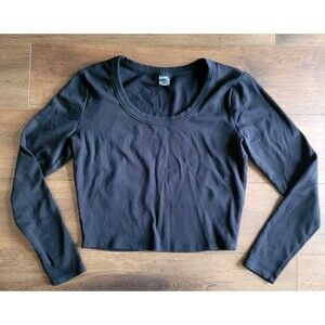 Pacsun Est Pac 1980 Shirt XL Womens Black Crop Top Scoop Neck Stretch LS